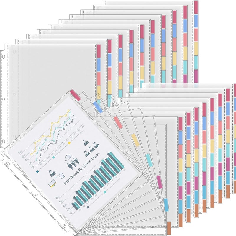 ReliThick 12 Set of 96 Pack Clear Sheet Protectors 8.5 x 11 Inch Page Protector for 3 Ring Binder with 8 Tabs Plastic Dividers for 3 Ring Binder, Insertable Index Page Divider Multicolor Tabs - Image 1